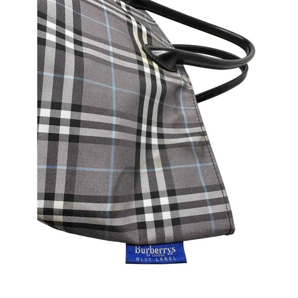 Autre Marque Burberrys London Gray Nova Check Blue Label NylonTote Bag